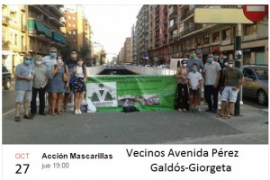 Acción mascarillas Avenida Pérez Galdós-Giorgeta reclamando el derecho a respirar aire limpio